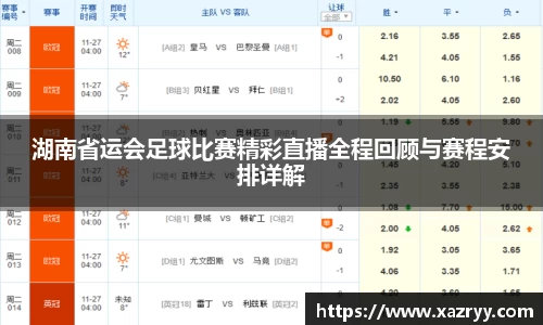 湖南省运会足球比赛精彩直播全程回顾与赛程安排详解