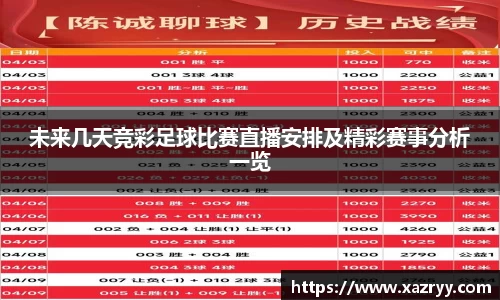 未来几天竞彩足球比赛直播安排及精彩赛事分析一览